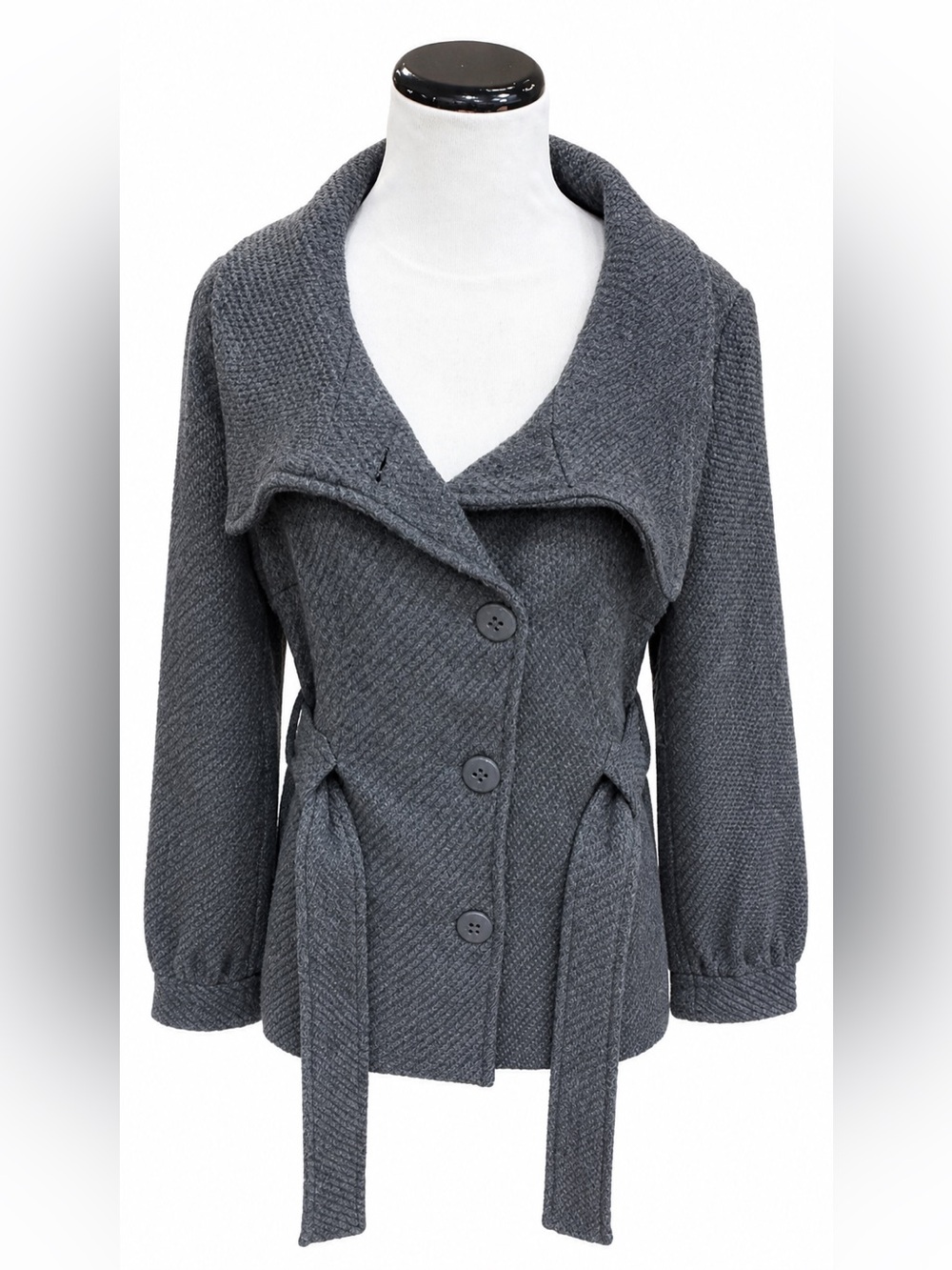 H&M Charcoal Gray Textured Button Front Cardigan Coat Size 8